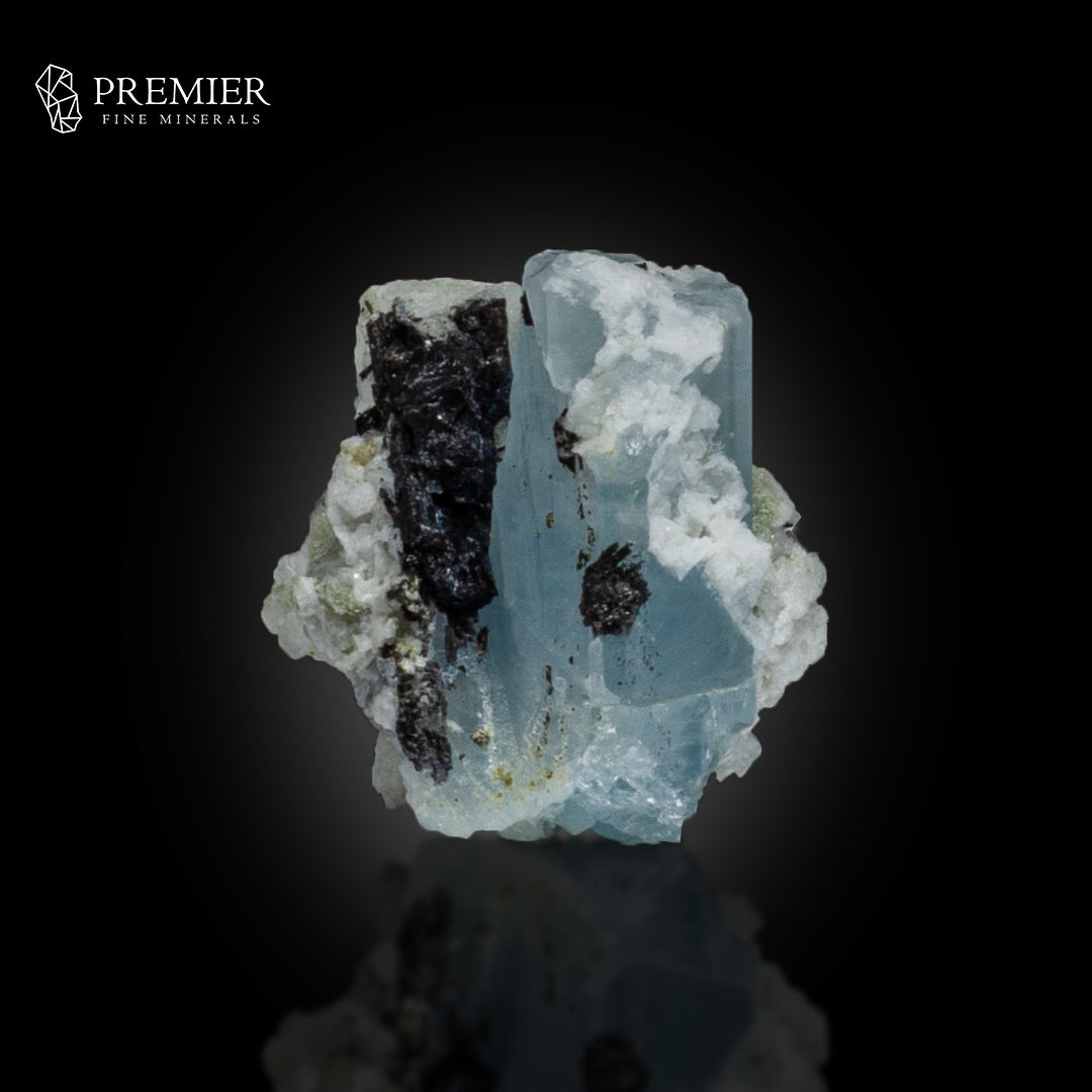 Etched Blue Aquamarine with Schorl on Feldspar – Pakistan