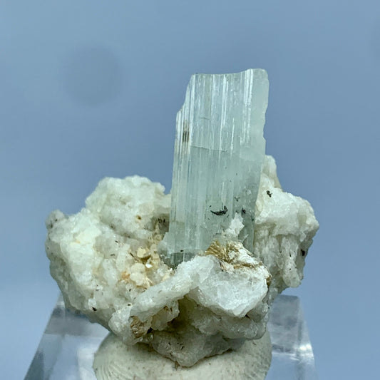Aquamarine, Etched Aquamarine, Feldspar Matrix, Pakistan Mineral, Beryl Crystal, Rare Mineral, Natural Etching, Collector Specimen, Miniature Specimen, Pegmatite Mineral, Throat Chakra, Crystal Dimensions, Mineral Association