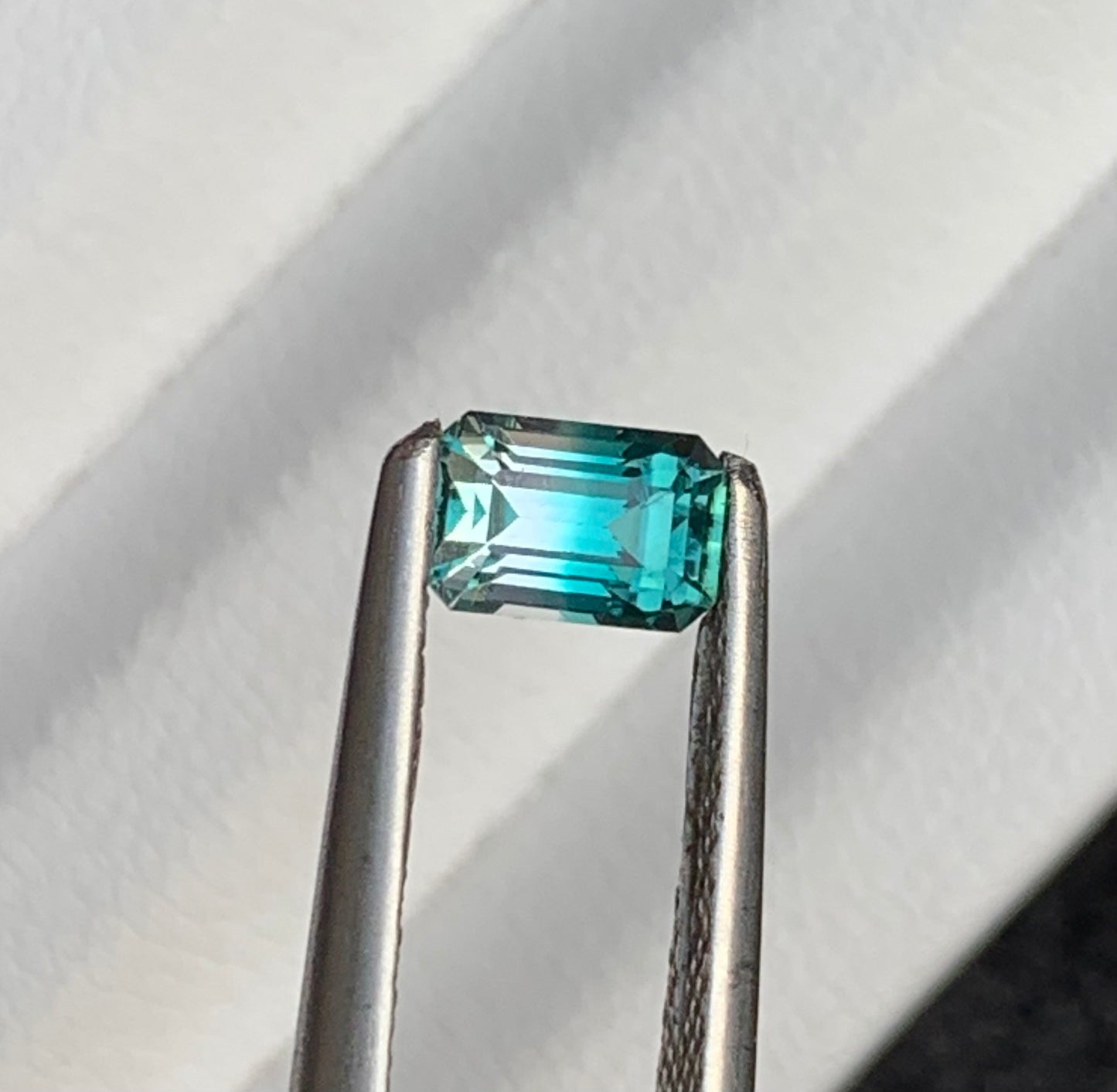 0.70 Carat Natural Bicolor Tourmaline ∣ Vivid Teal Blue/Green Faceted Gemstone ∣ Afghan Indicolite Baguette