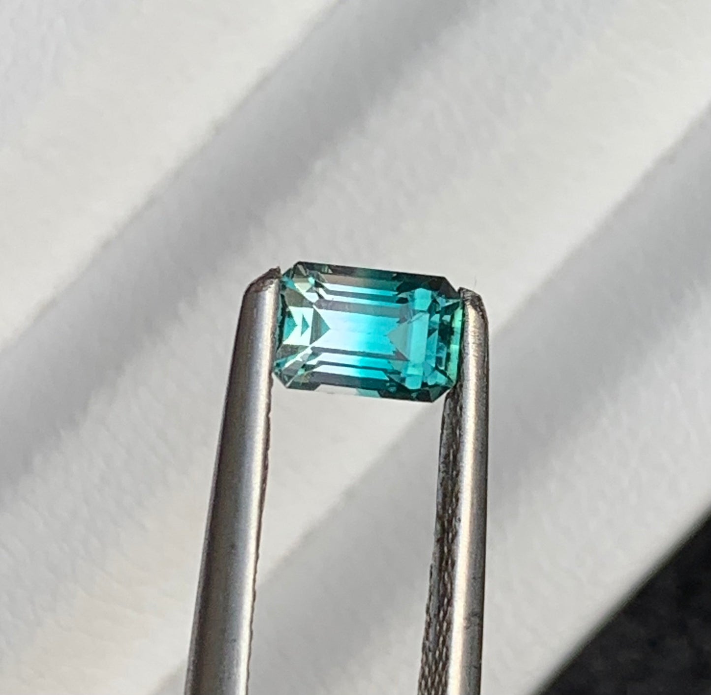 0.70 Carat Natural Bicolor Tourmaline ∣ Vivid Teal Blue/Green Faceted Gemstone ∣ Afghan Indicolite Baguette