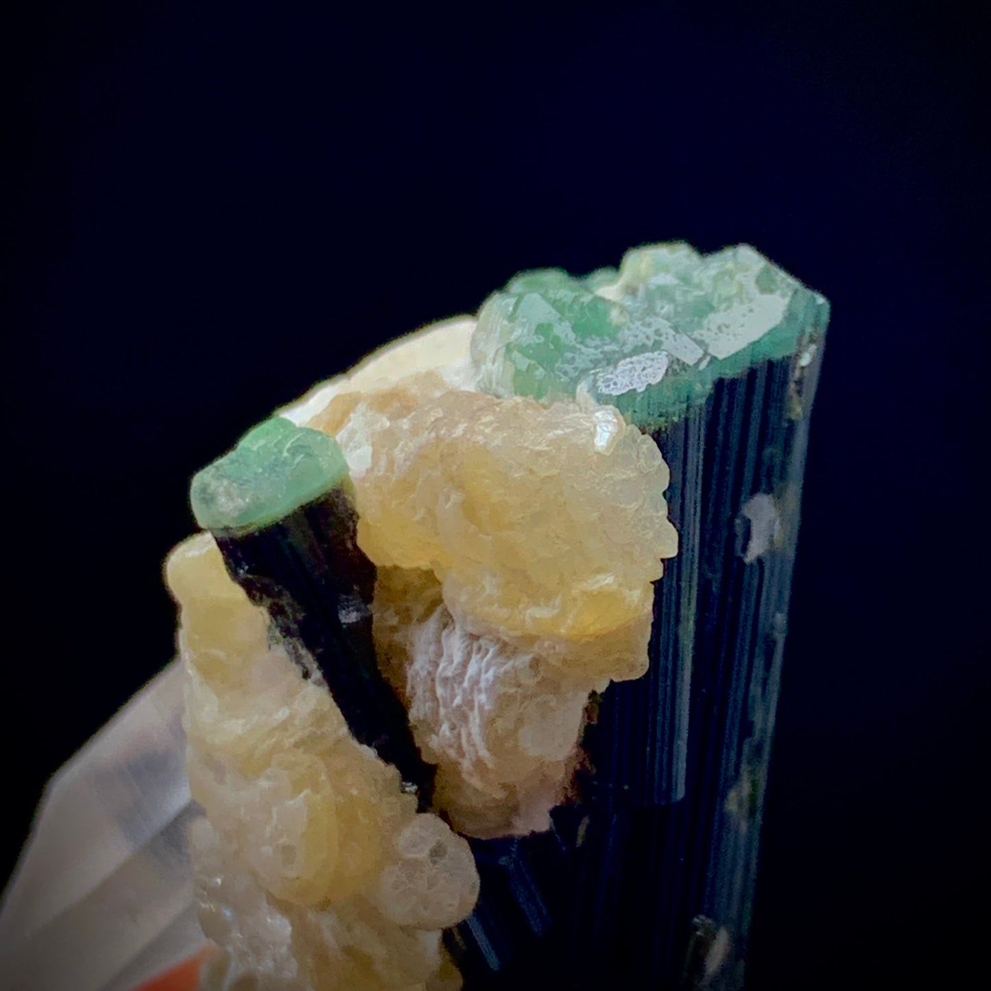 Blue Cap Tourmaline, 87 Carat, Quartz Cluster, Mica Matrix, Tourmaline Crystal, Collector Specimen, Aesthetic Cluster, Rare Mineral, Crystal Dimensions, Miniature Specimen, Throat Chakra, Elbaite, Tourmaline on Quartz