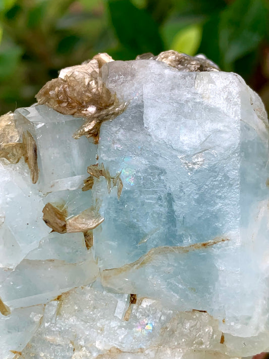 263 Grams Natural Blue Aquamarine Terminated Rainbow Crystal with Muscovite Mica from Pakistan