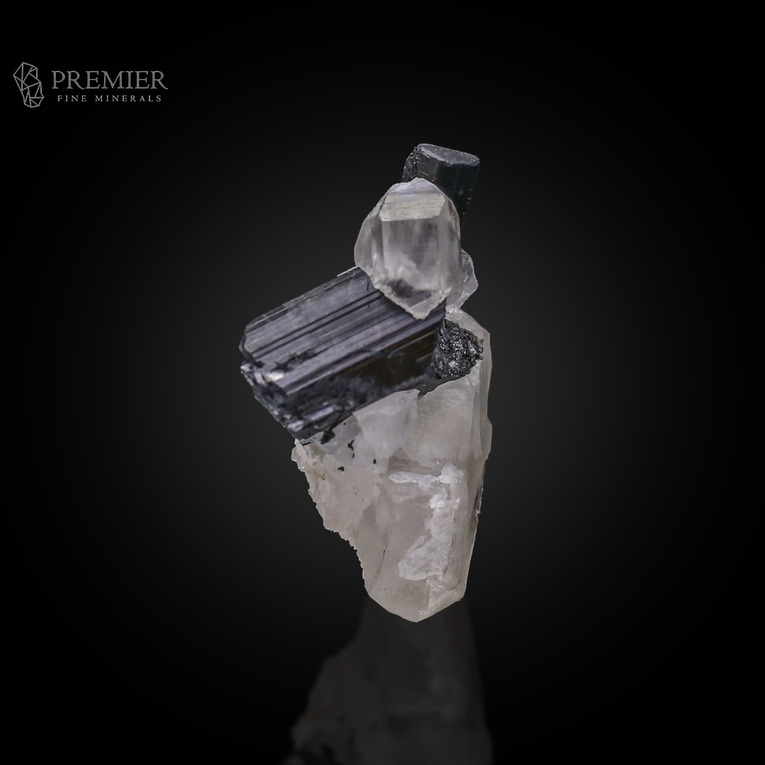 Schorl, Tourmaline, Black Tourmaline, Quartz, Combination Specimen, 22.23 Grams, 111.15 Carats, Afghanistan Mineral, Raw Crystal, Collector Grade, Miniature Specimen, Contrast