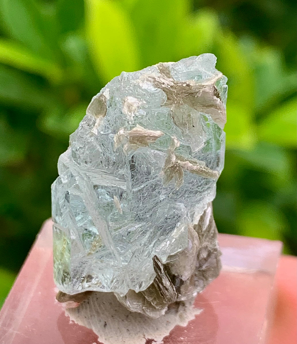 7 Grams Natural Etched Blue Aquamarine Terminated Crystal Specimen on Muscovite Mica Matrix From Pakistan