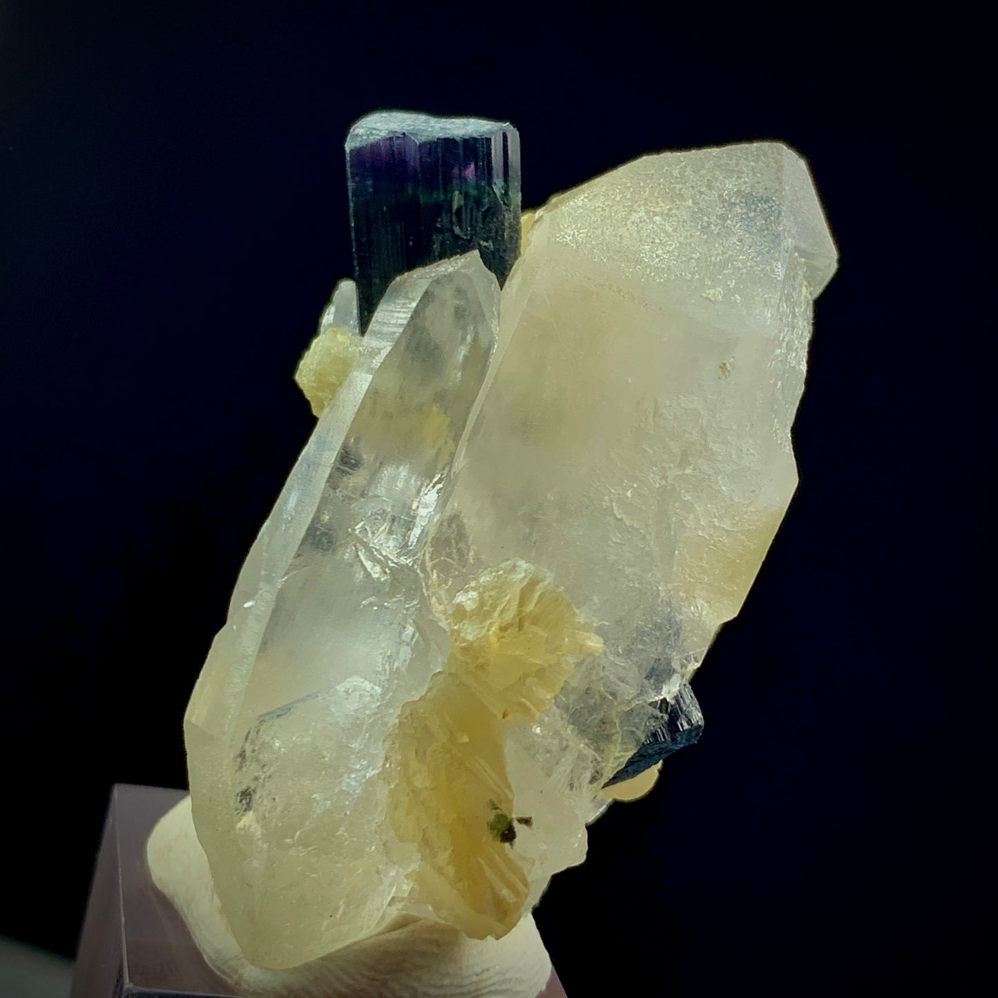 Blue Cap Tourmaline, 118 Carat, Double Terminated Quartz, DT Quartz, Skardu Pakistan, Mica Association, Tourmaline Crystal, Collector Specimen, Aesthetic Cluster, Throat Chakra, Rare Mineral, Investment Stone, Crystal Dimensions