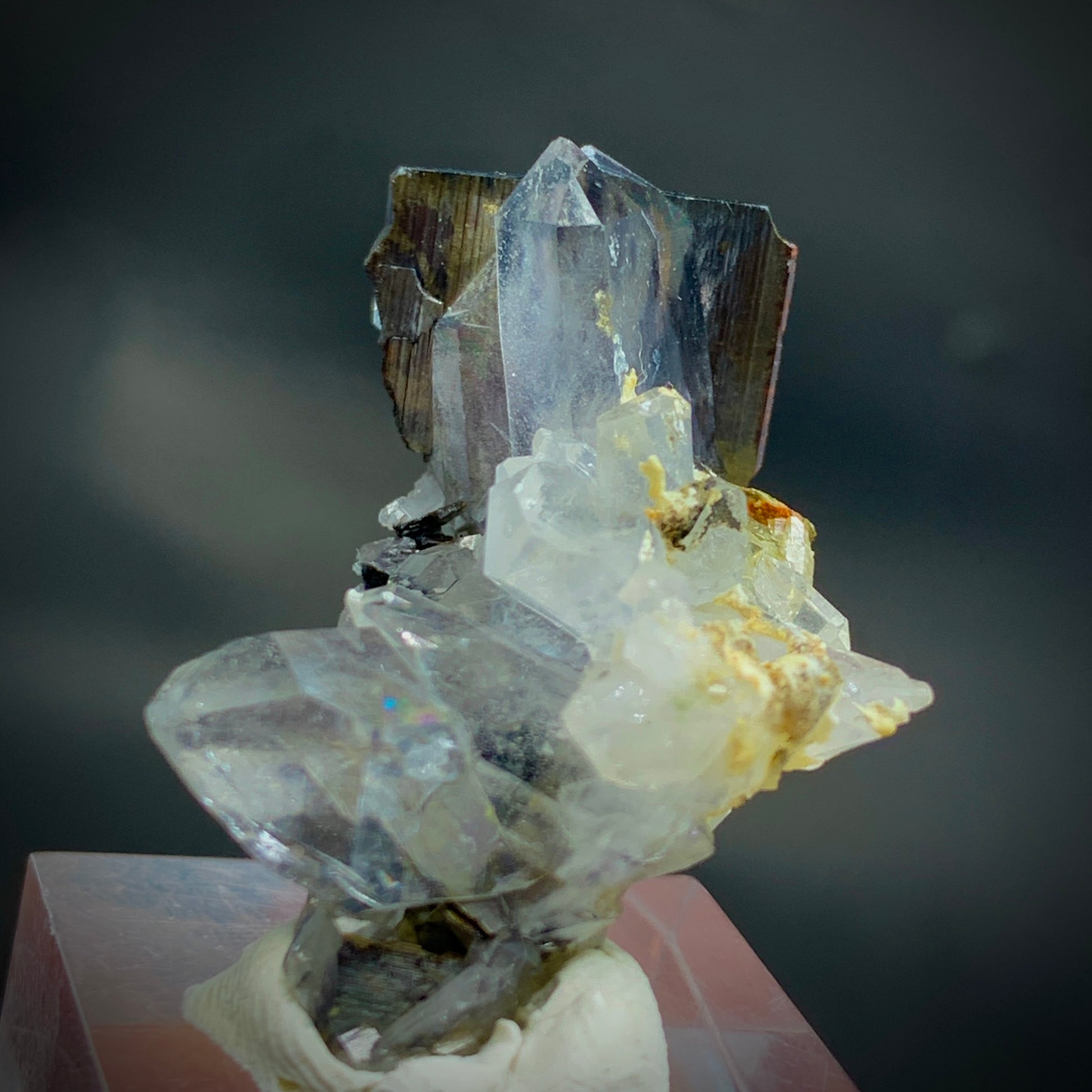 Brookite Crystal, Quartz Cluster, Rare Mineral,  Brookite on Quartz, Collector Specimen, High Energy, Miniature Specimen, Mineral Association, Crystal Dimensions, Natural Specimen, Investment Stone