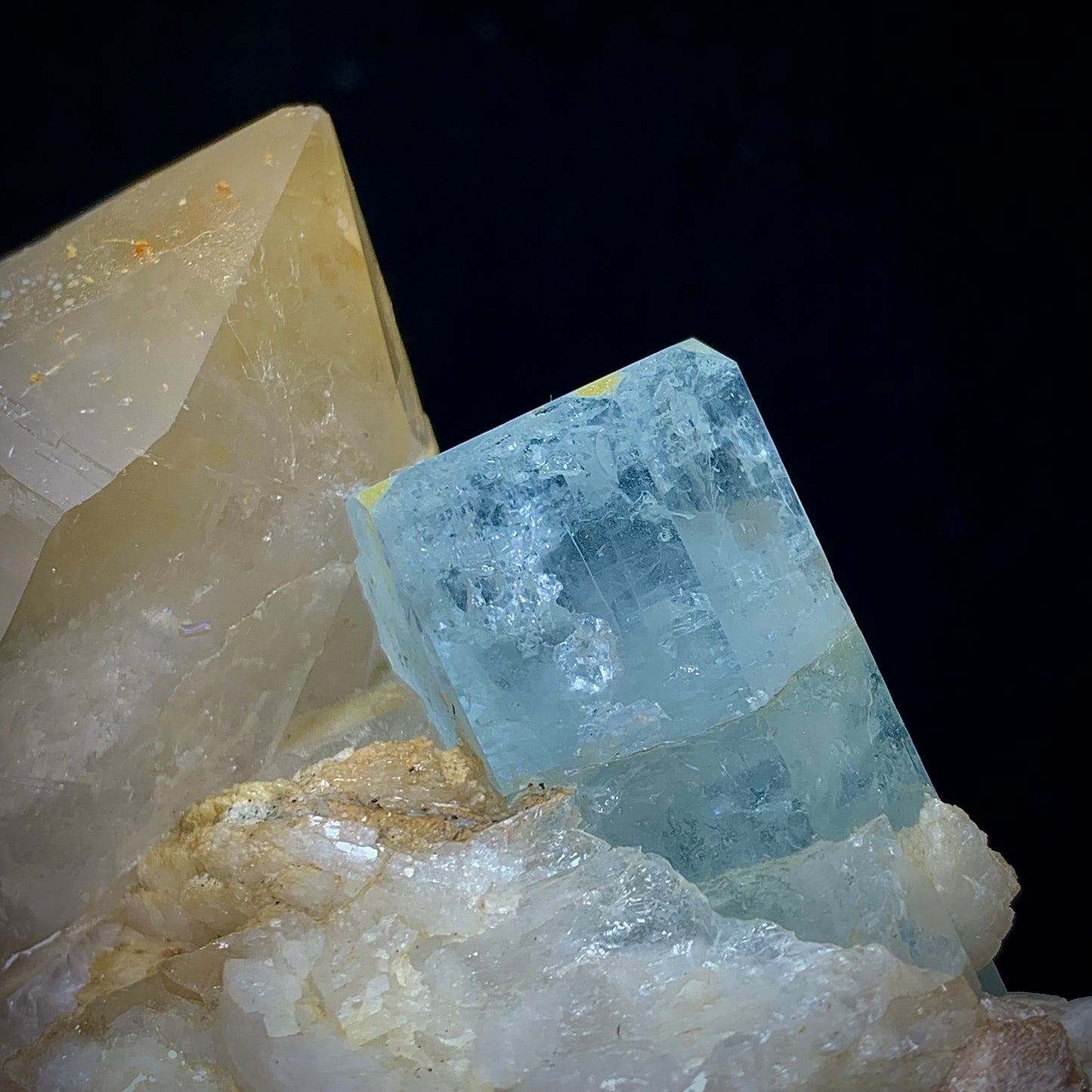Aquamarine Crystal, Iron Quartz, Repaired Specimen, 1350 Carats, 270 Grams, Skardu Pakistan, Beryl in Matrix, Iron Coating, Collector Specimen, Aesthetic Cluster, Natural Matrix, Throat Chakra, Mineral Association