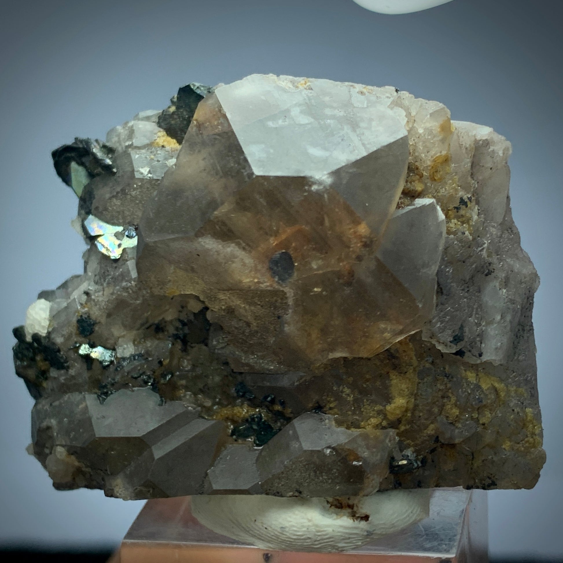 Smoky Quartz, Hematite Crystals, Quartz Cluster, 312 Carat, Terminated Quartz, Iridescent Mineral, Rainbow Quartz, Collector Grade, Grounding Stone, Root Chakra