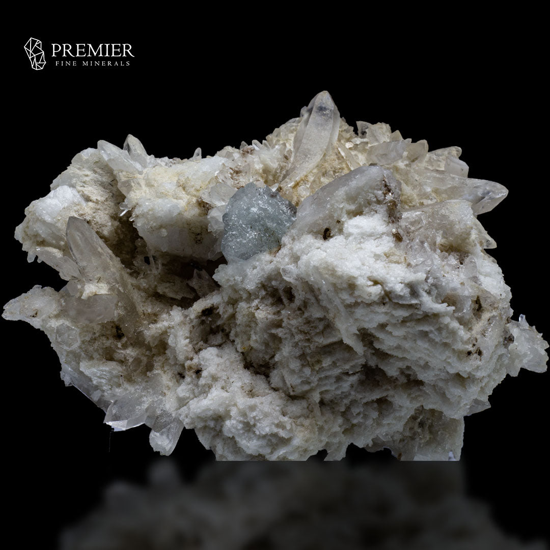 Blue Aquamarine & Lemurian Quartz on Feldspar – Skardu