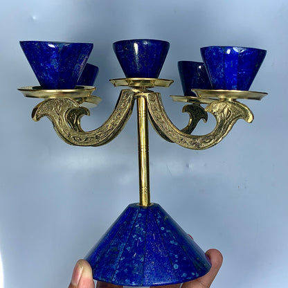 Lapis Lazuli Decor, Crystal Candle Holder, 6.3 Inch, Hand Carved Stone, Blue Stone, Afghan Crystal, Third Eye Chakra, Meditation Gift, Luxury Decor, Lapis Lazuli Gift, Afghan Lapis, Candle Stand,