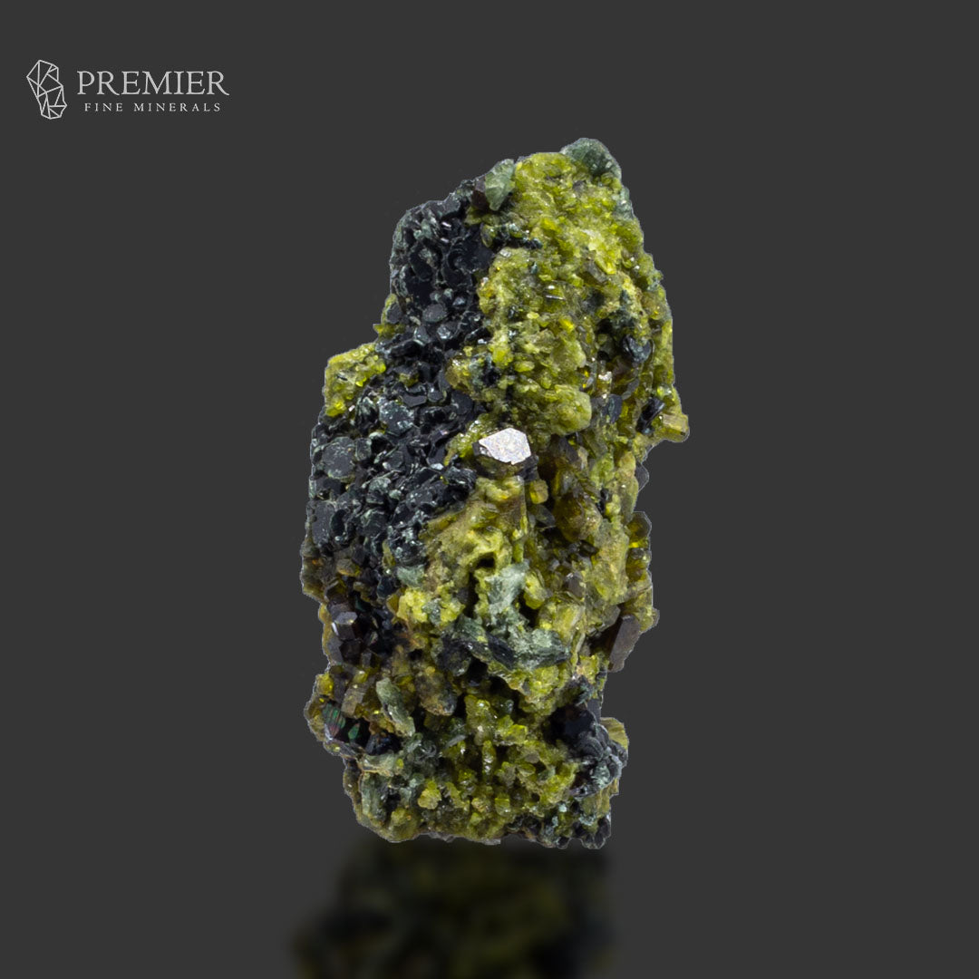 Vesuvianite, Diopside, Rainbow Magnetite and Biotite Cluster