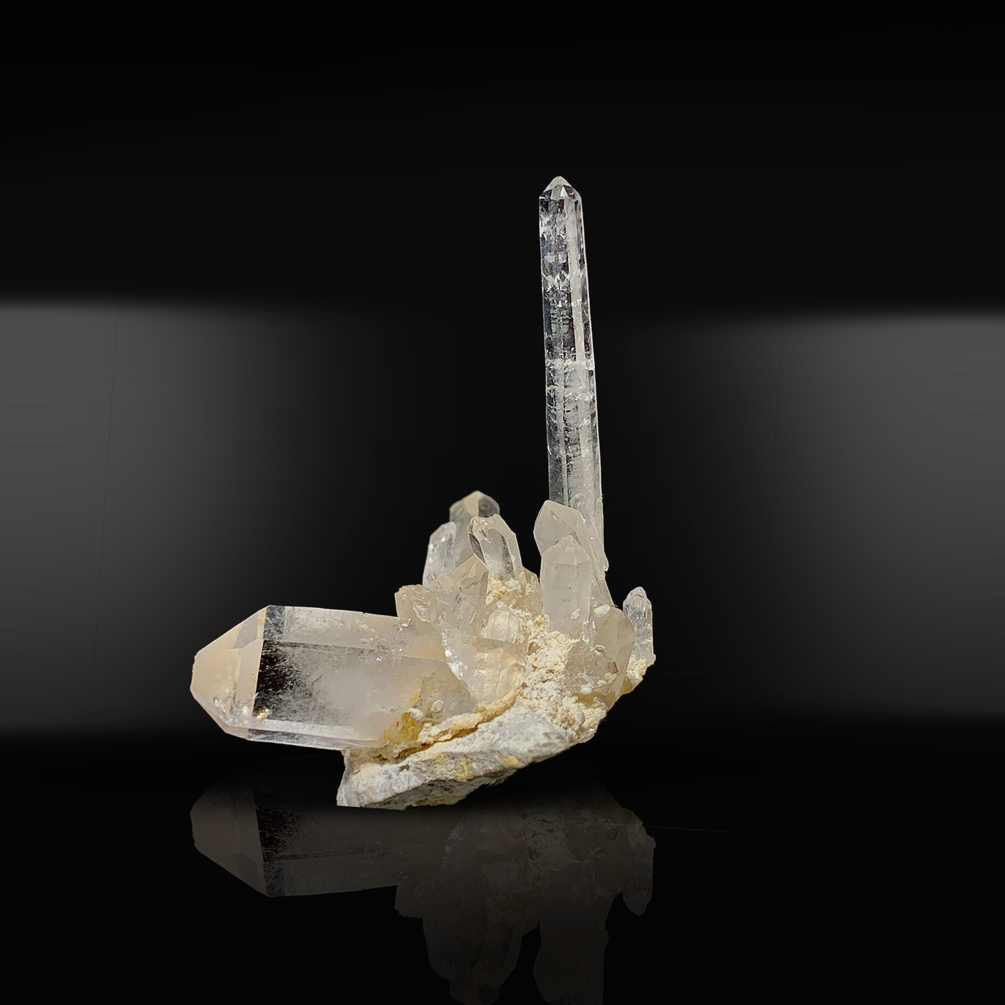 Rare 22.8 Gram Faden Quartz crystal with white internal "thread," standing tall on matrix (49*47*35mm). Unique self-healing crystal collector's piece. Shop this rarity now!