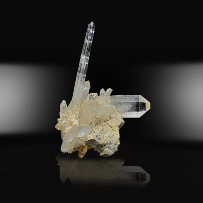 Rare 22.8 Gram Faden Quartz crystal with white internal "thread," standing tall on matrix (49*47*35mm). Unique self-healing crystal collector's piece. Shop this rarity now!
