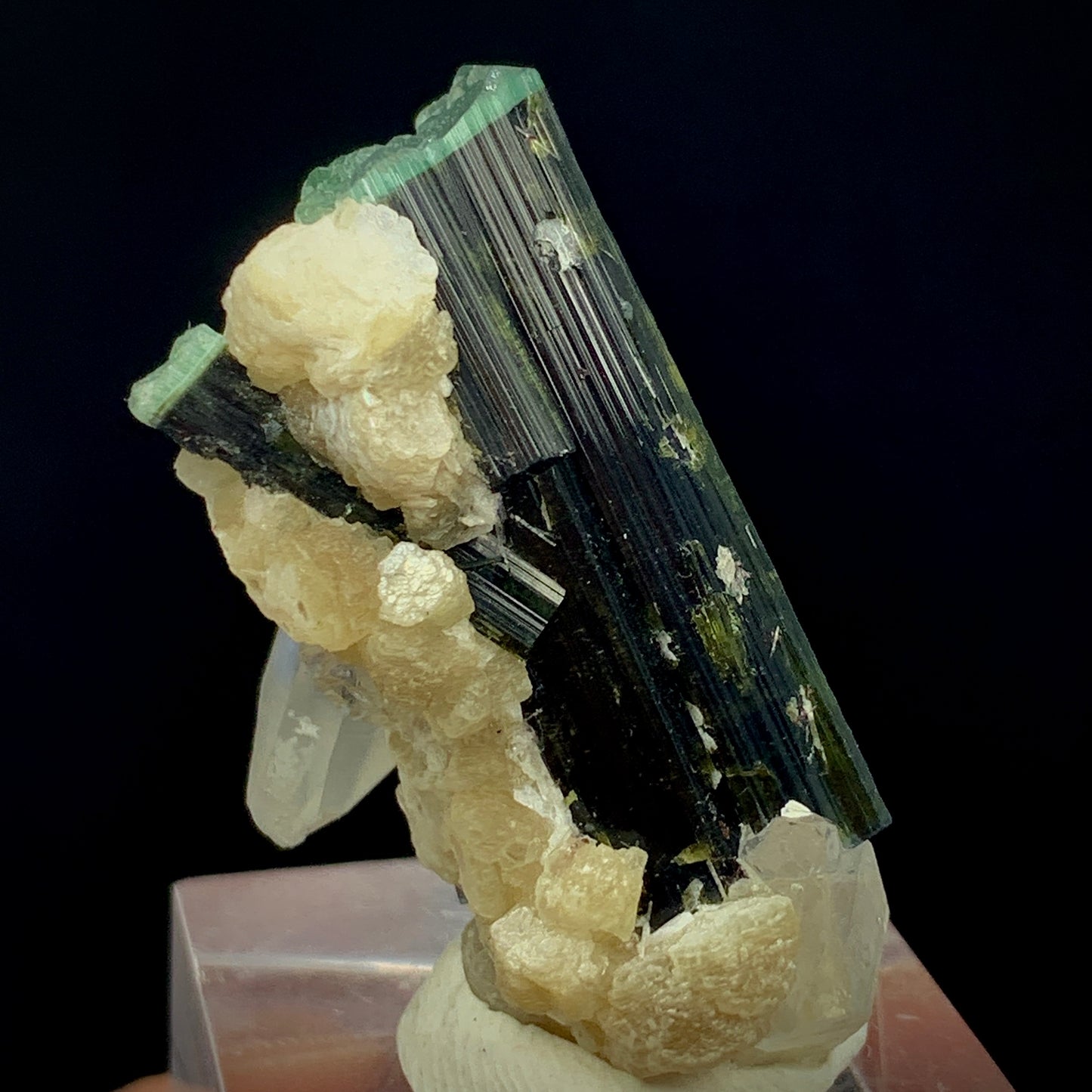 Blue Cap Tourmaline, 87 Carat, Quartz Cluster, Mica Matrix, Tourmaline Crystal, Collector Specimen, Aesthetic Cluster, Rare Mineral, Crystal Dimensions, Miniature Specimen, Throat Chakra, Elbaite, Tourmaline on Quartz