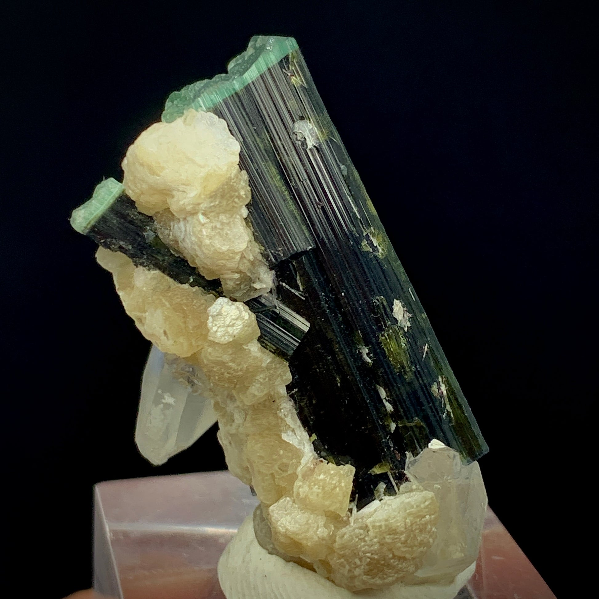 Blue Cap Tourmaline, 87 Carat, Quartz Cluster, Mica Matrix, Tourmaline Crystal, Collector Specimen, Aesthetic Cluster, Rare Mineral, Crystal Dimensions, Miniature Specimen, Throat Chakra, Elbaite, Tourmaline on Quartz