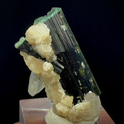 Blue Cap Tourmaline, 87 Carat, Quartz Cluster, Mica Matrix, Tourmaline Crystal, Collector Specimen, Aesthetic Cluster, Rare Mineral, Crystal Dimensions, Miniature Specimen, Throat Chakra, Elbaite, Tourmaline on Quartz