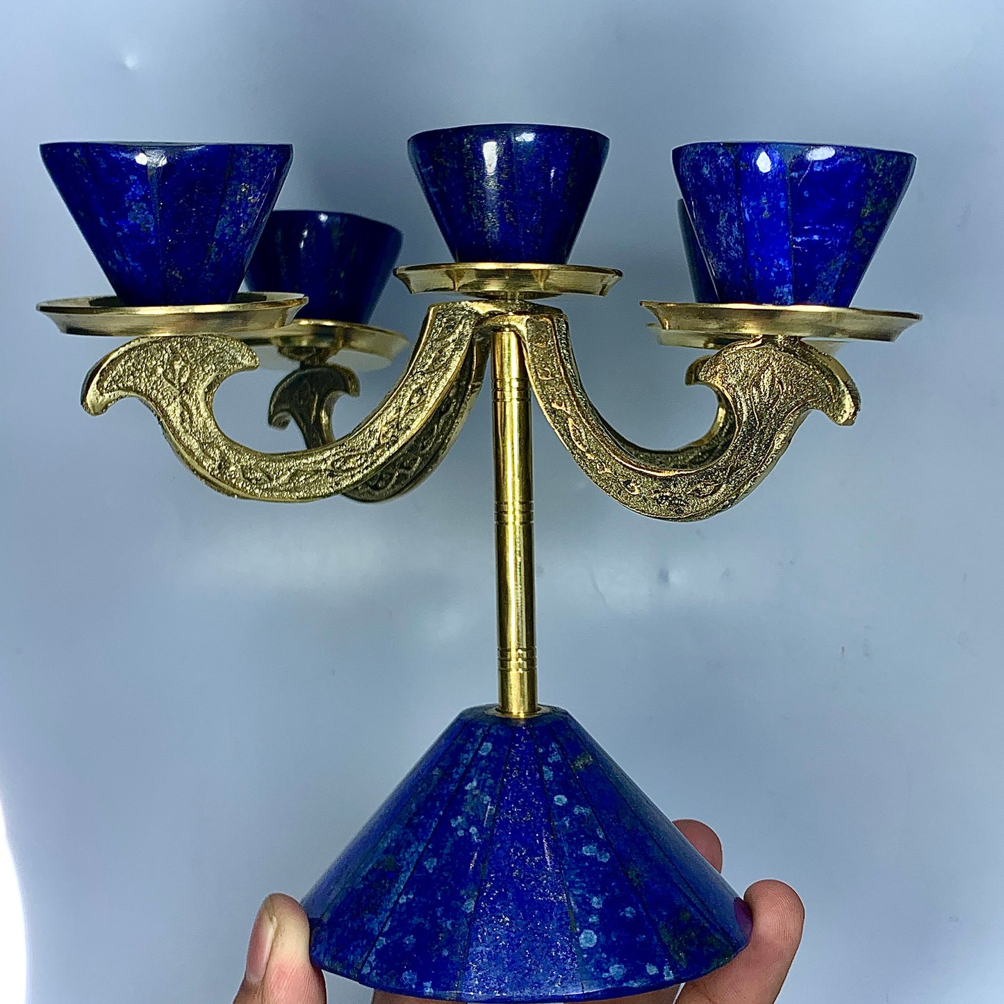 Lapis Lazuli Decor, Crystal Candle Holder, 6.3 Inch, Hand Carved Stone, Blue Stone, Afghan Crystal, Third Eye Chakra, Meditation Gift, Luxury Decor, Lapis Lazuli Gift, Afghan Lapis, Candle Stand,