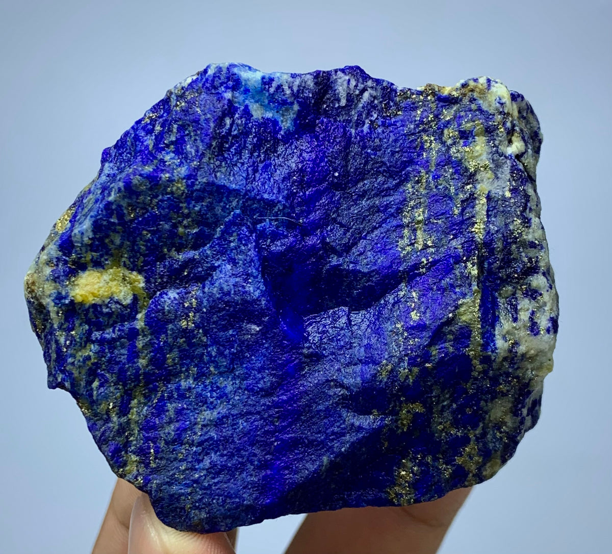 285g raw Lapis Lazuli specimen from Badakhshan
Blocky Lapis Lazuli specimen with gold Pyrite veins