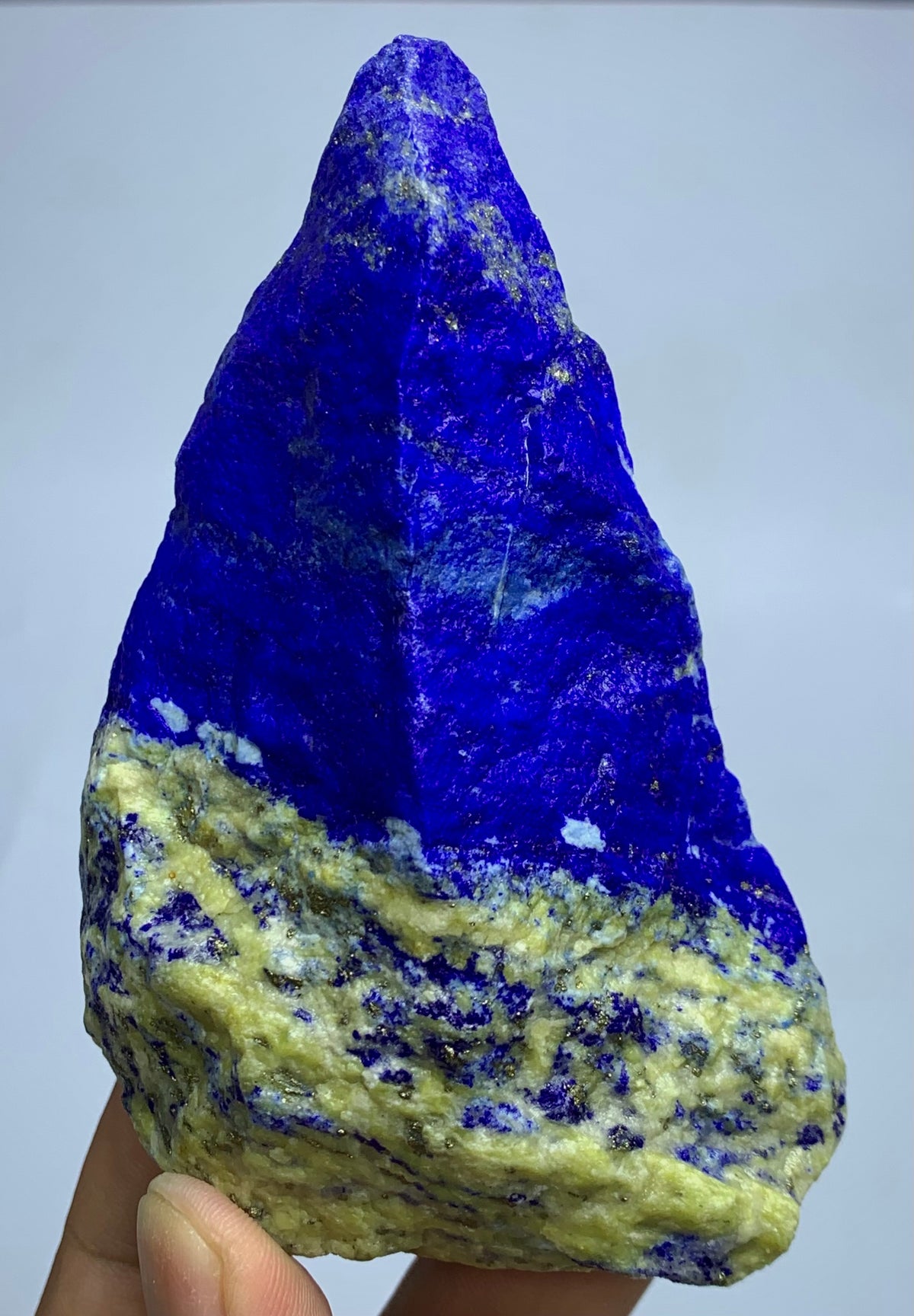 302g Lapis Lazuli with steep angular texture
Side view of ridged Badakhshan Lapis Lazuli