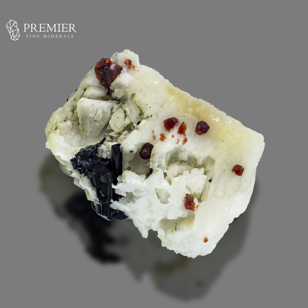 Spessartine Garnet & Black Tourmaline on Feldspar – Skardu Pakistan