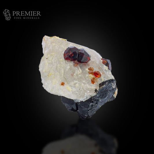Almandine Garnet & Black Tourmaline on Quartz – Pakistan