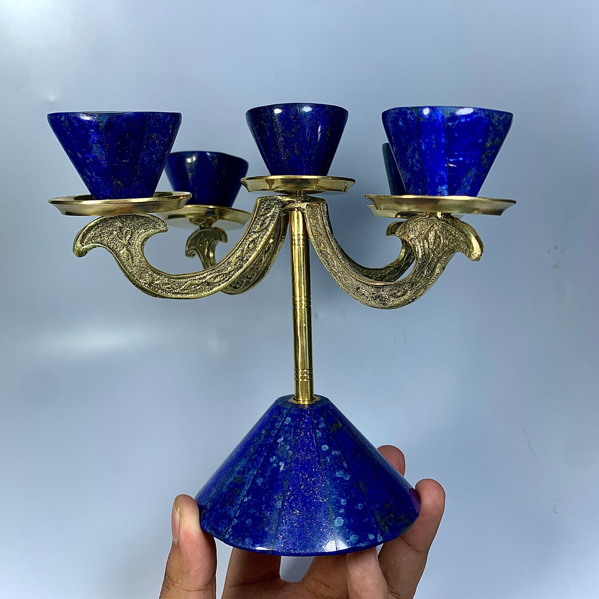 Lapis Lazuli Decor, Crystal Candle Holder, 6.3 Inch, Hand Carved Stone, Blue Stone, Afghan Crystal, Third Eye Chakra, Meditation Gift, Luxury Decor, Lapis Lazuli Gift, Afghan Lapis, Candle Stand,