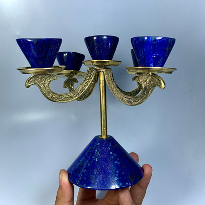 Lapis Lazuli Decor, Crystal Candle Holder, 6.3 Inch, Hand Carved Stone, Blue Stone, Afghan Crystal, Third Eye Chakra, Meditation Gift, Luxury Decor, Lapis Lazuli Gift, Afghan Lapis, Candle Stand,