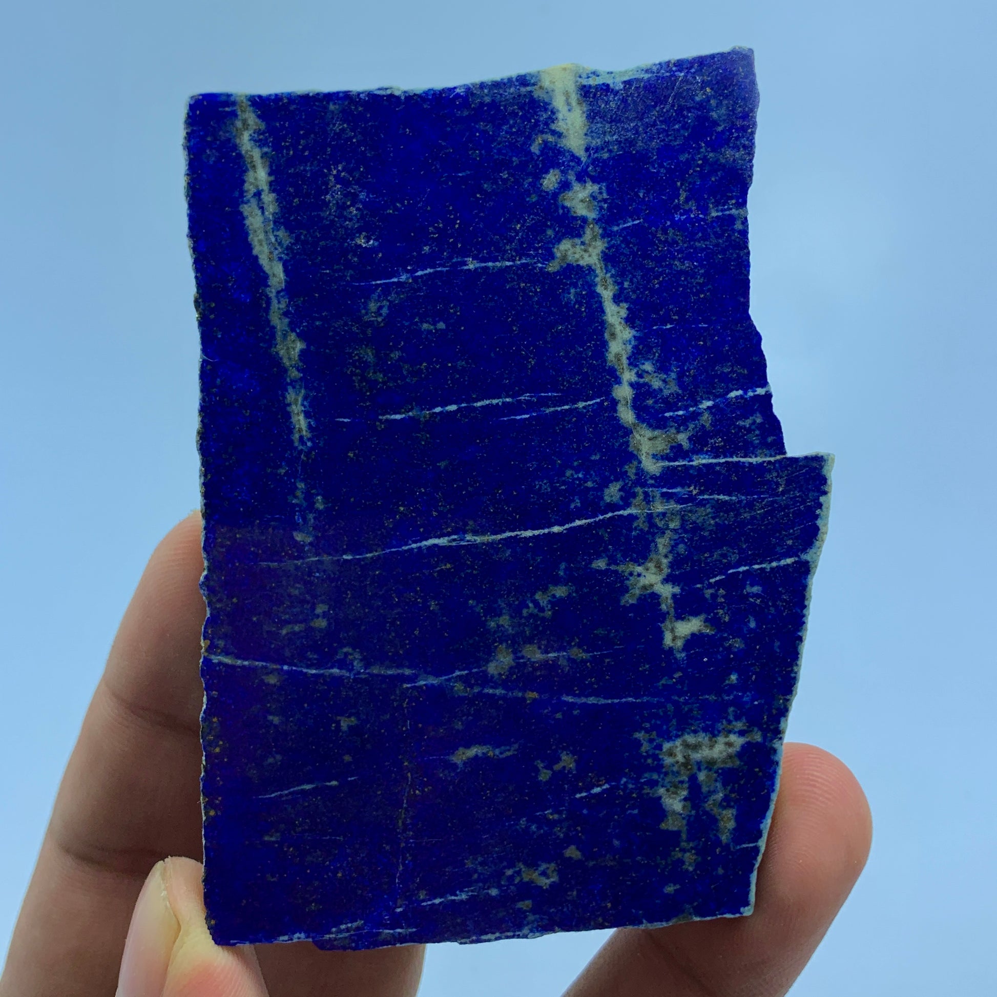 Lapis Lazuli Slab, Polished Slice, Royal Blue, Golden Pyrite, Afghan Lapis, $\sim 480$ Carats, Third Eye Chakra, Collector Gem, Display Mineral, Wisdom Stone, Afghanistan Mineral, Investment Stone, Crystal Dimensions