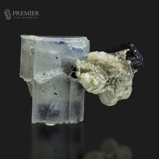 Etched Aquamarine with Black Tourmaline on Feldspar – Skardu