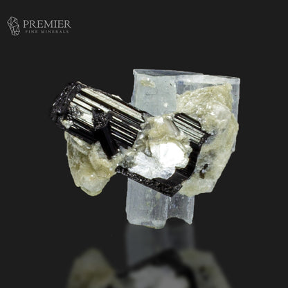 Etched Aquamarine with Black Tourmaline on Feldspar – Skardu