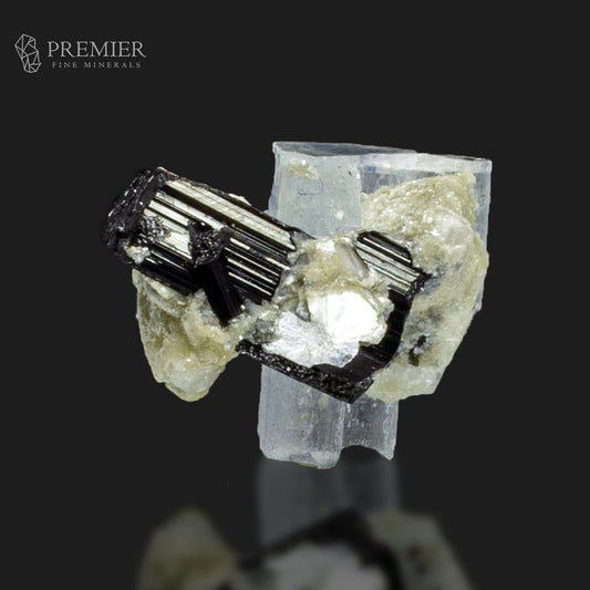 Etched Aquamarine with Black Tourmaline on Feldspar – Skardu
