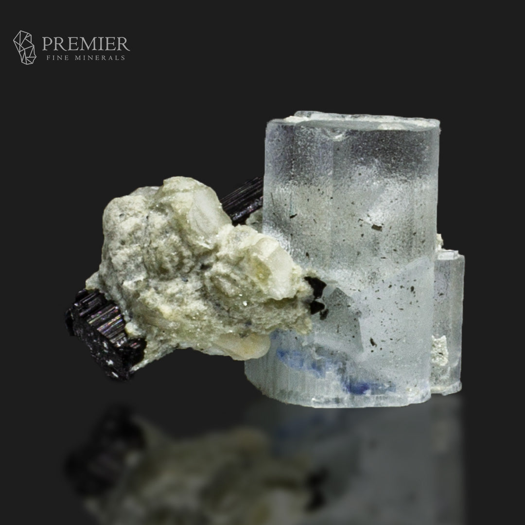 Etched Aquamarine with Black Tourmaline on Feldspar – Skardu