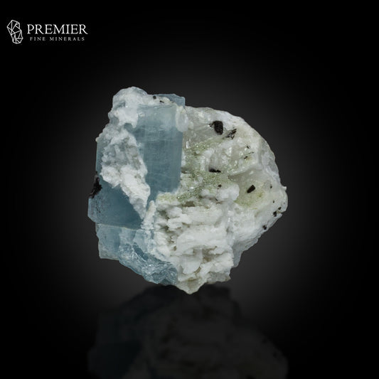 Etched Blue Aquamarine with Schorl on Feldspar – Pakistan
