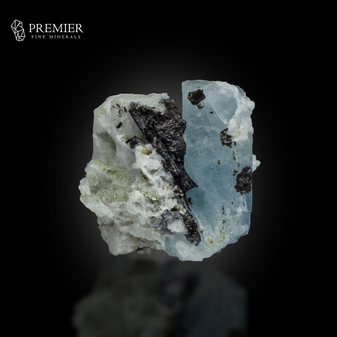 Etched Blue Aquamarine with Schorl on Feldspar – Pakistan