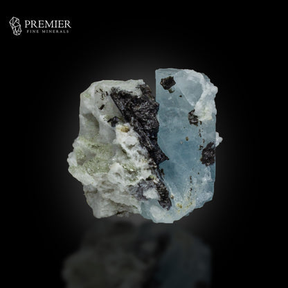 Etched Blue Aquamarine with Schorl on Feldspar – Pakistan