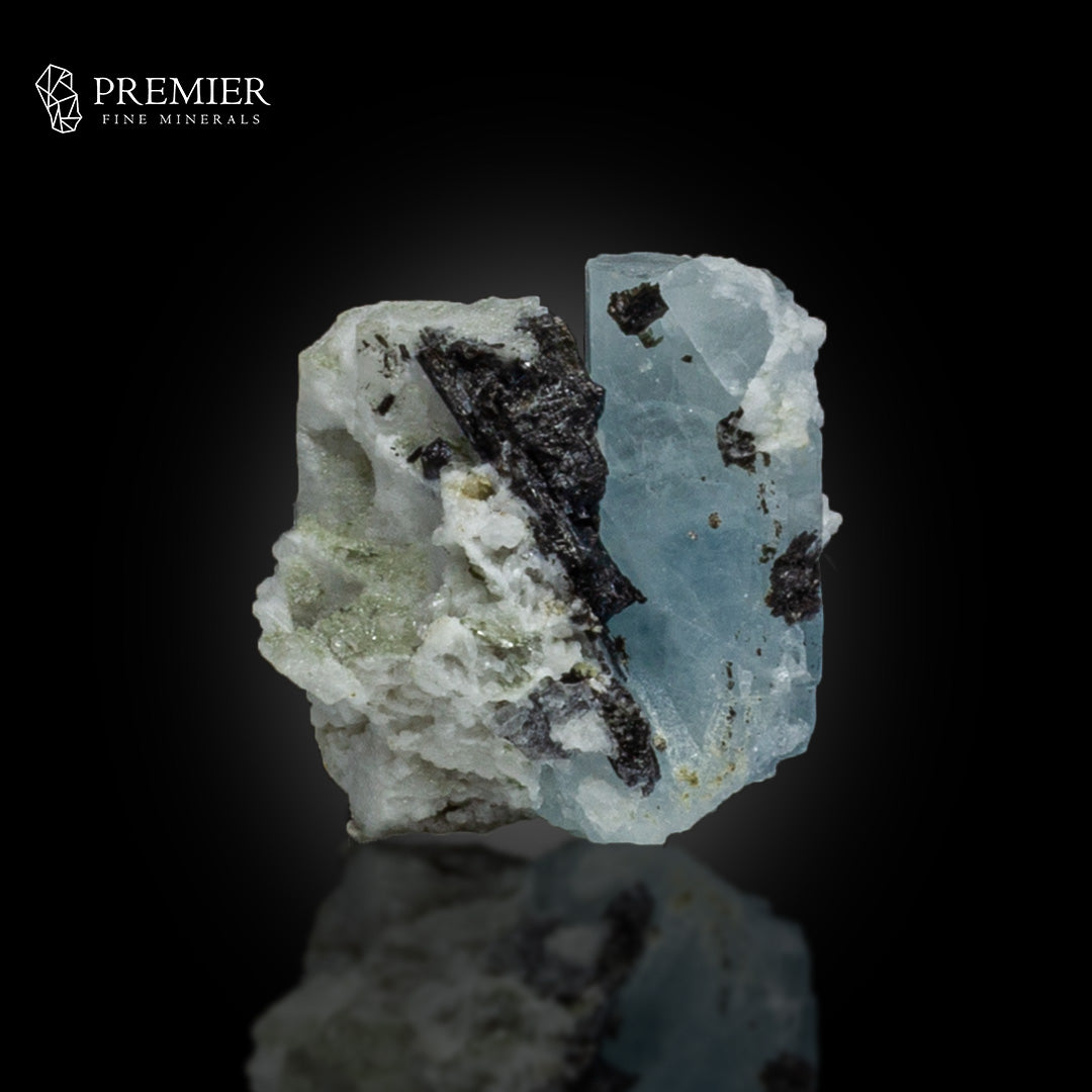 Etched Blue Aquamarine with Schorl on Feldspar – Pakistan