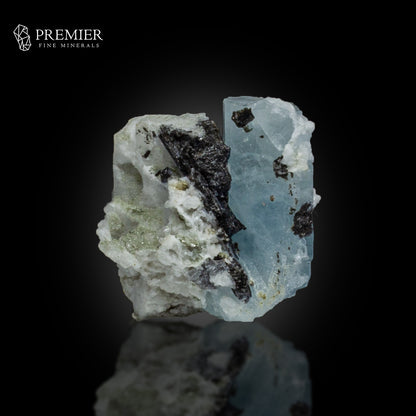 Etched Blue Aquamarine with Schorl on Feldspar – Pakistan