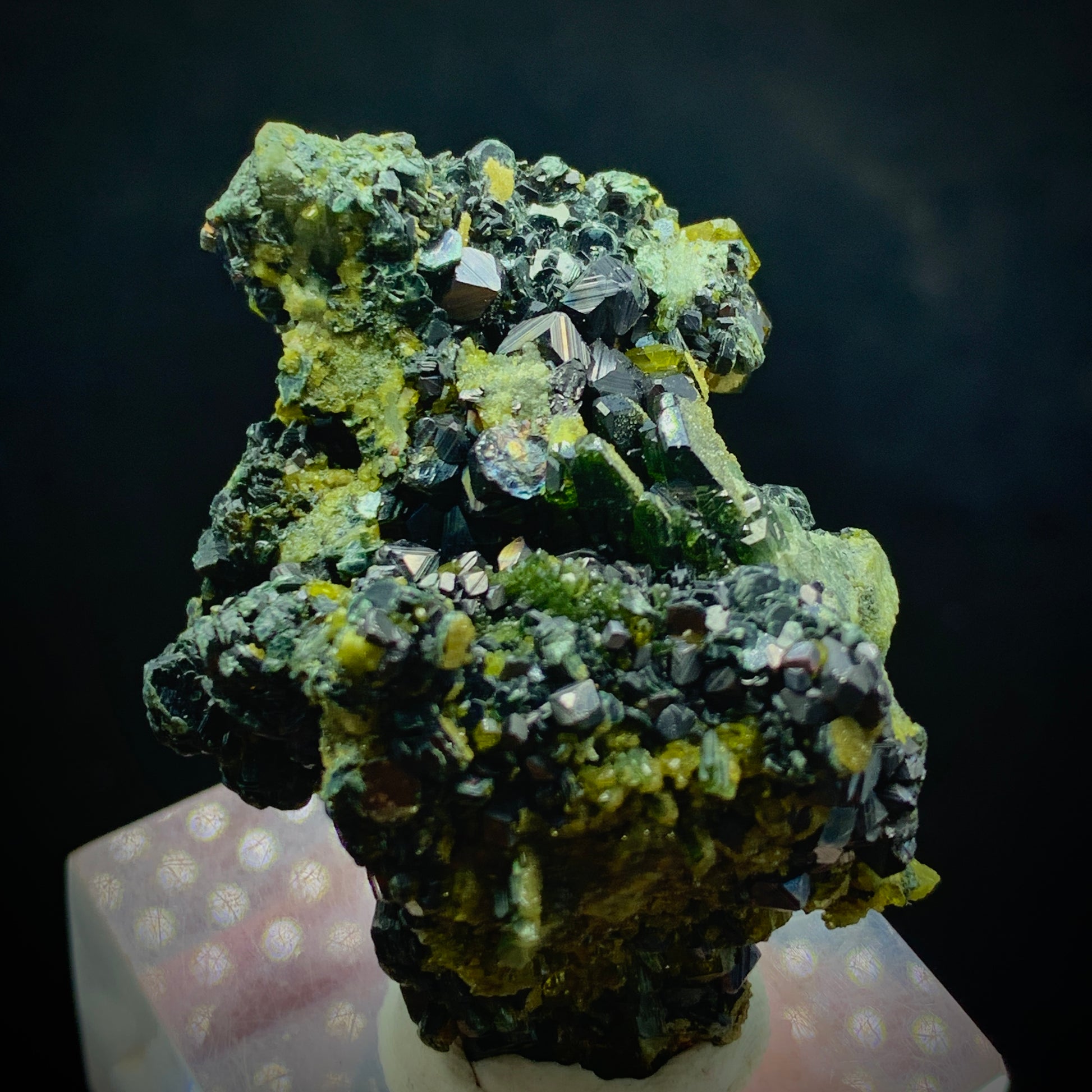Magnetite, Vesuvianite, Diopside, Mineral Association, 305 Carats, Skarn Mineral, Black Mineral, Green Mineral, Collector Specimen, Complex Mineralogy, Grounding Stone, Crystal Dimensions, Pyroxene