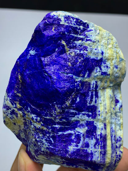476g Lapis Lazuli block with golden Pyrite
Front view of large rough Lapis Lazuli piece
Bright Pyrite veining on dense Lapis Lazuli
Afghan Lapis Lazuli block, natural surface