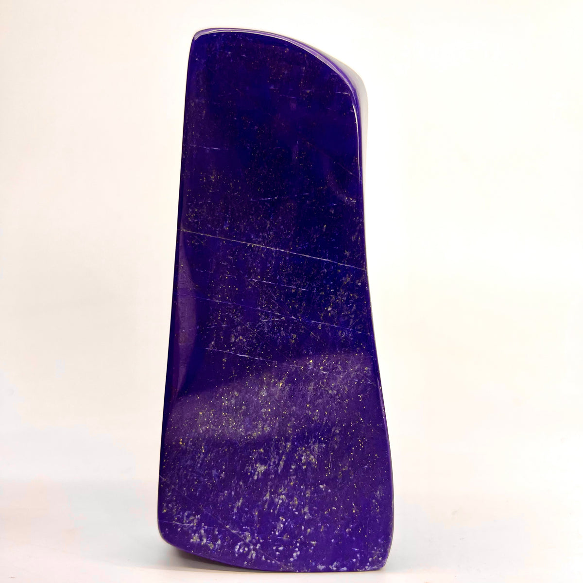 499g polished Lapis Lazuli with Pyrite inclusions
Front face of balanced Afghan Lapis Lazuli piece