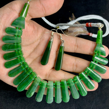 Nephrite Jade, Jade Necklace, Jade Earrings, 450 Carats, Massive Gemstone, Healing Crystal, Heart Chakra, Good Luck Stone, Statement Jewelry, Green Gemstone, Investment Piece, Jade Set, Natural Jade