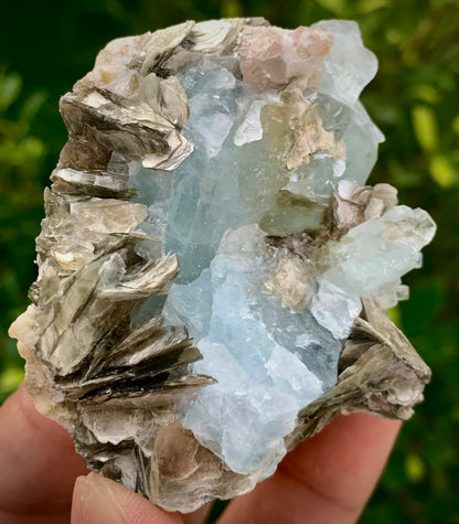 126 Grams Natural Blue Aquamarine Terminated Crystal Specimen on Muscovite Mica Matrix From Pakistan