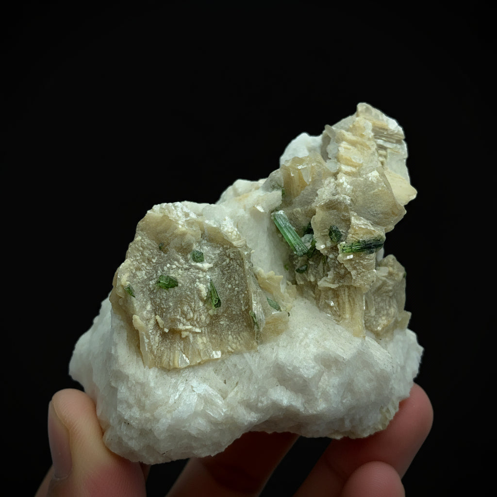 Tourmaline, Muscuvite, mica, green tourmaline, feldspar