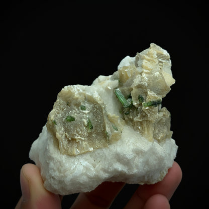 Tourmaline, Muscuvite, mica, green tourmaline, feldspar