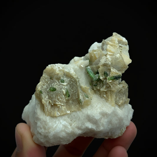 Tourmaline, Muscuvite, mica, green tourmaline, feldspar