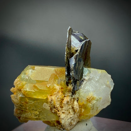 Quartz inside Brookite Brookite Crystal, 28.50 Carats, Quartz Matrix, Rare Mineral, Titanium Dioxide, Brookite on Quartz, Crystal Specimen, Miniature Specimen, High Energy, Collector Gem, TiO2 Crystal, Crystal Dimensions, Natural Mineral