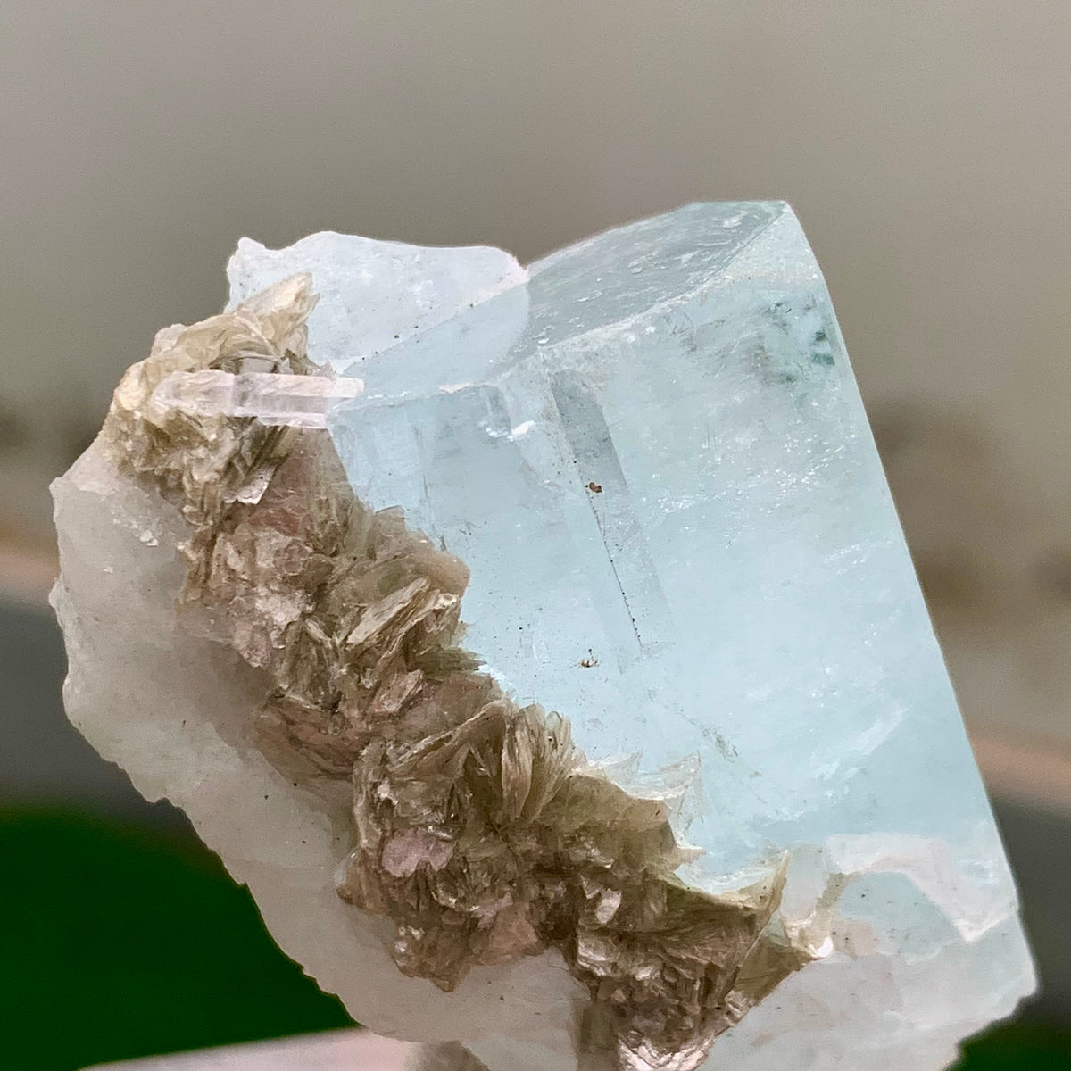 47 Grams Natural Aquamarine Terminated Blue Crystal with Muscovite Mica Matrix from Gilgit Pakistan