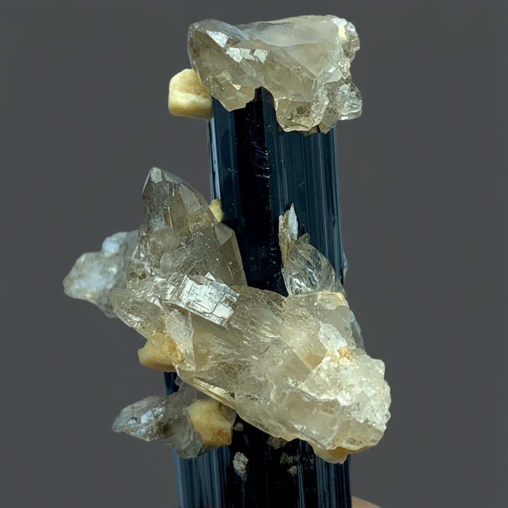 Cathedral Quartz, Black Tourmaline, Muscovite Mica, Tourmaline on Matrix, Etched Quartz, Feldspar Mineral, Afghanistan Specimen, Multi-Mineral, Raw Crystal, Collector Grade