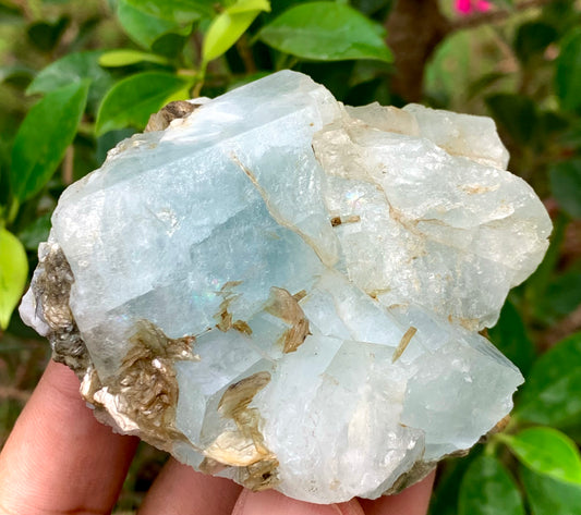 263 Grams Natural Blue Aquamarine Terminated Rainbow Crystal with Muscovite Mica from Pakistan