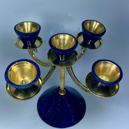 Lapis Lazuli Decor, Crystal Candle Holder, 6.3 Inch, Hand Carved Stone, Blue Stone, Afghan Crystal, Third Eye Chakra, Meditation Gift, Luxury Decor, Lapis Lazuli Gift, Afghan Lapis, Candle Stand,